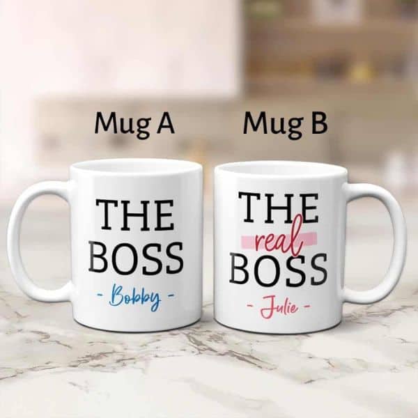 the boss the real boss funny mug with couple names