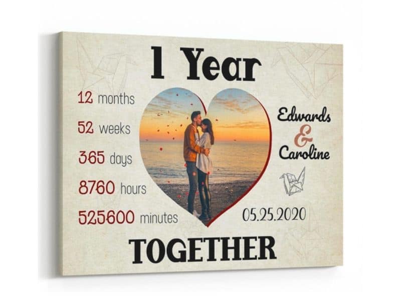 1 Year Together 1st Anniversary Custom Photo Canvas Print