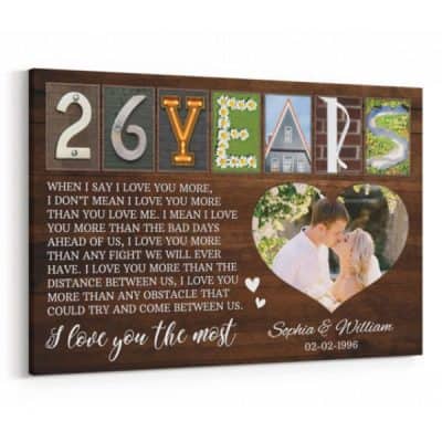 26th Anniversary Letter Art With Photo Canvas Print