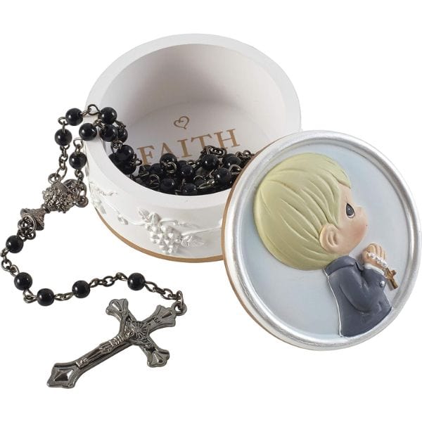 Boy Resin Box with Rosary