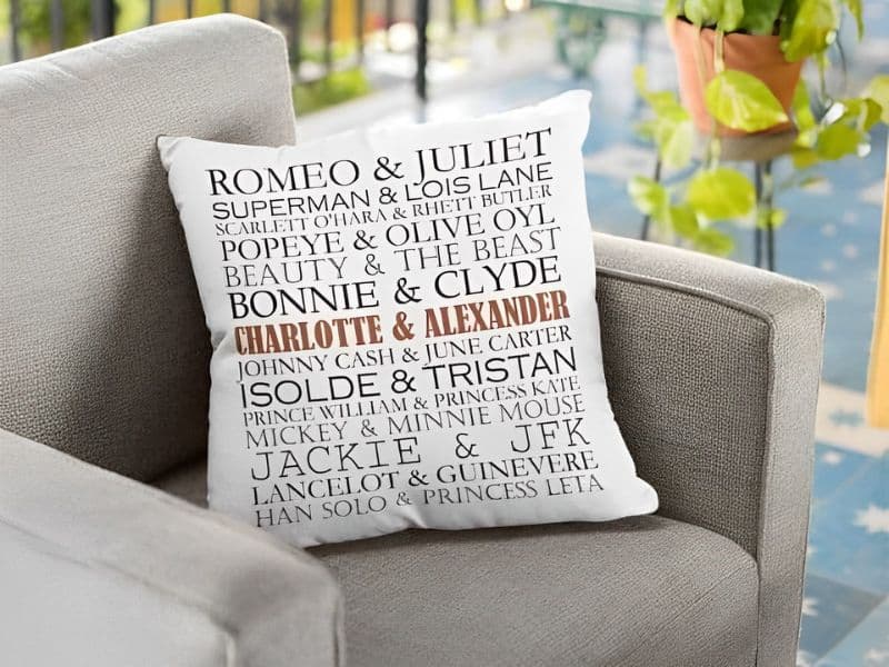Famous Couples Typography Pillow
