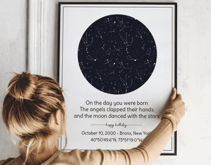 best 21st birthday gift: Happy Birthday Custom Star Map Framed Print