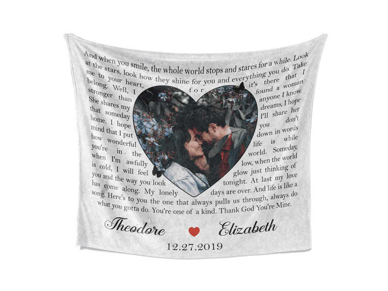 anniversary gifts for girlfriend: Heart and Song Lyric Custom Photo Blanket