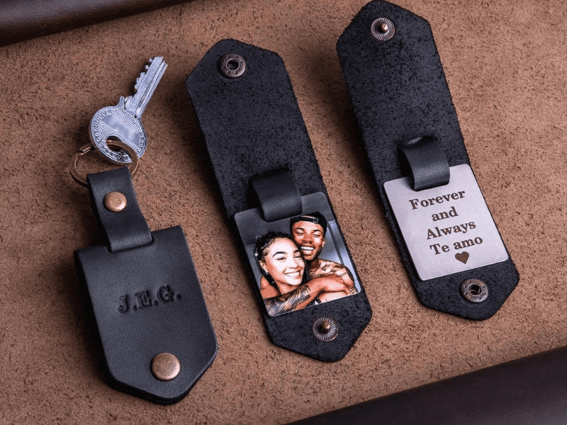 6 month anniversary gift for him: Leather Photo Keychain