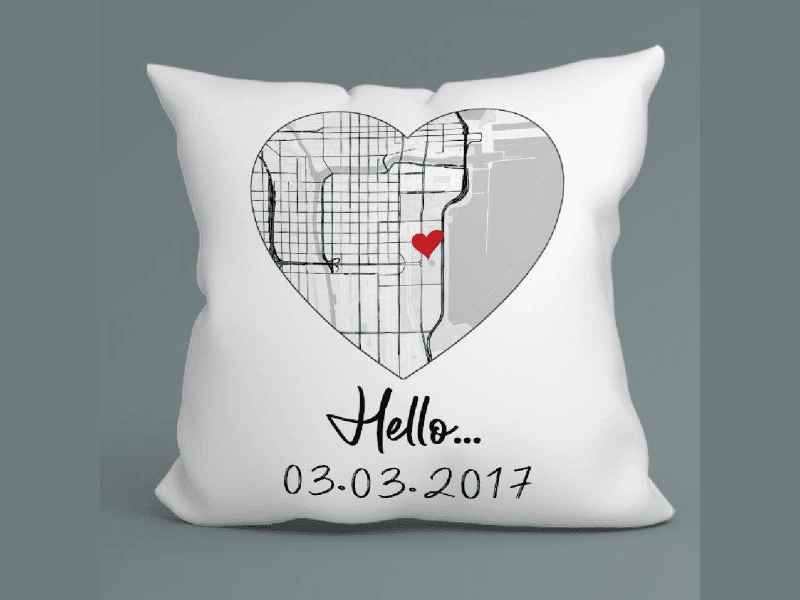 6 month anniversary gift for him: Our First Date Custom Map Pillow