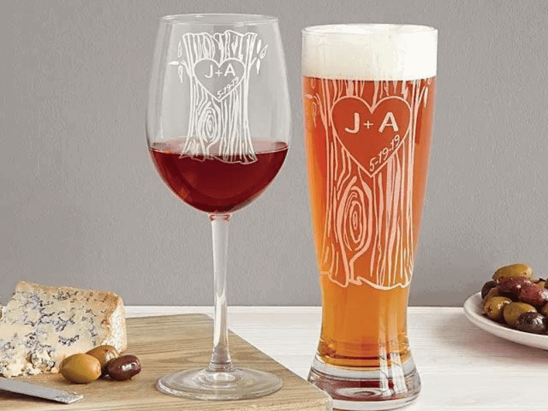 anniversary gifts for girlfriend: Personalized Tree Trunk Glassware Duo