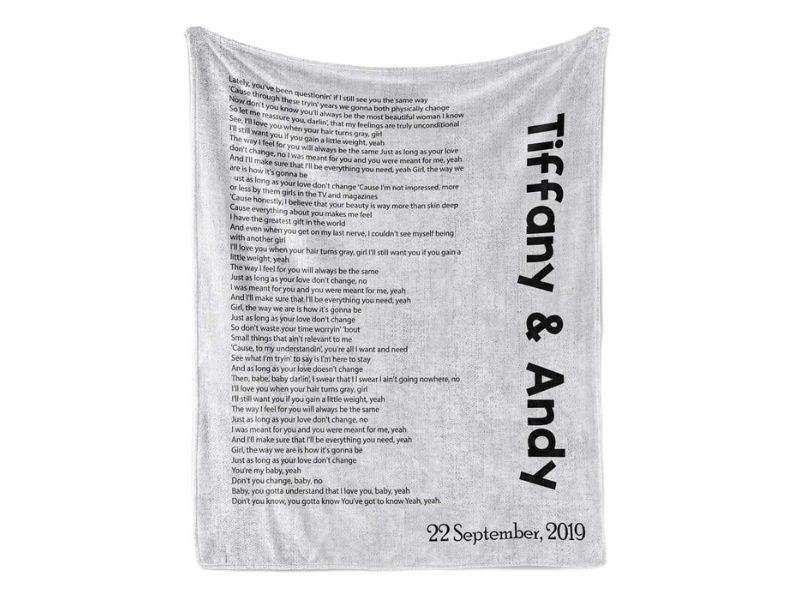 5 month anniversary gifts: Song Lyric Couple Names Blanket