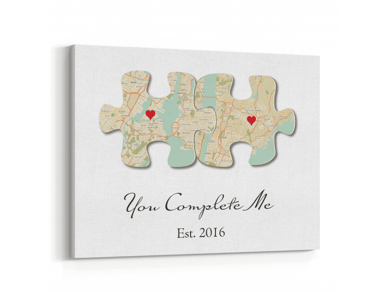 anniversary gifts for girlfriend: You Complete Me Custom Text and Map Canvas Print