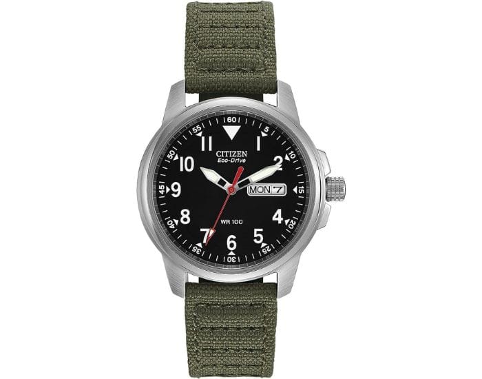 Stainless Steel Watch with Green Canvas
