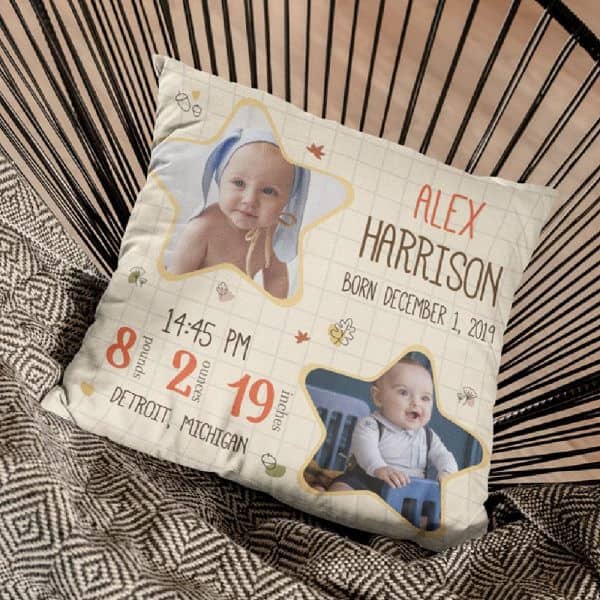 Baby Birth Stats Pillow: best gifts for first time dads