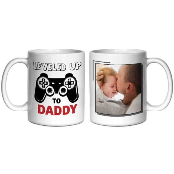 Leveled Up to Daddy Mug: gift for new fathers