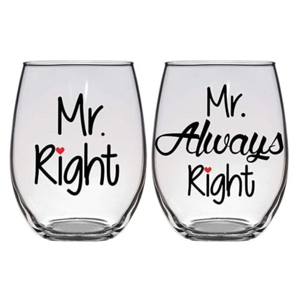Mr. Right, Mr. Always Right Stemless Wine Glass
