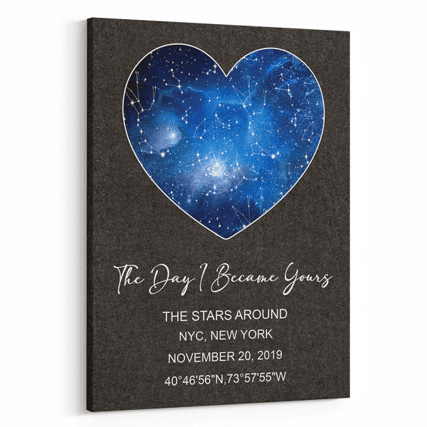 The Day I Became Yours Star Map Canvas Print: 2 month anniversary gifts for boyfriend