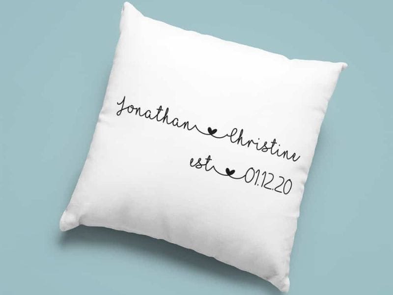 cheap romantic anniversary ideas: Couple Name Pillow