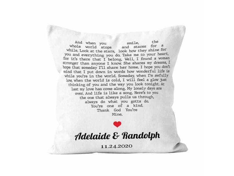 cheap wedding anniversary gift ideas: Heart Shaped Song Lyrics Custom Pillow