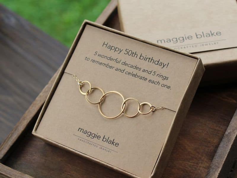 gift for 50th birthday woman: 5 gold interlocking rings necklace