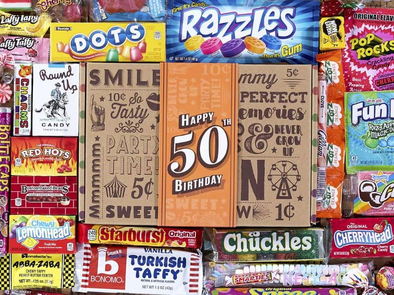 50th birthday ideas for her: Retro Candy Box