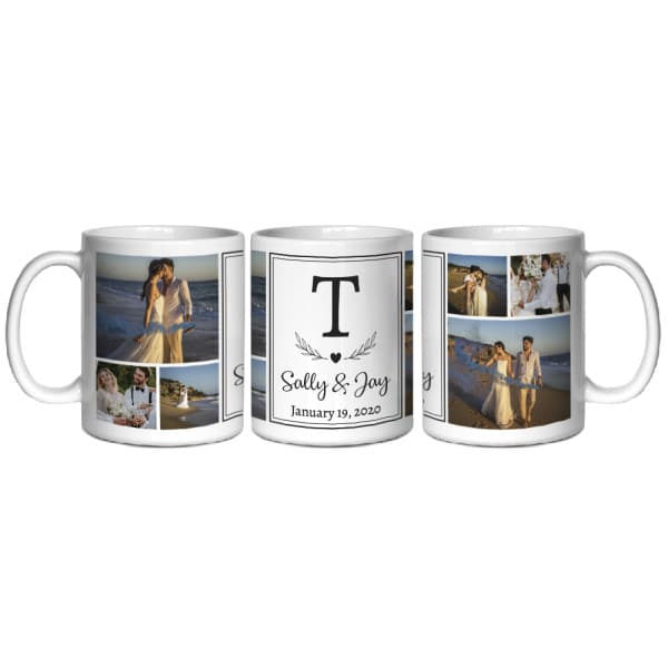 gifts for bride from groom: Wedding Photo Collage Monogram Mug
