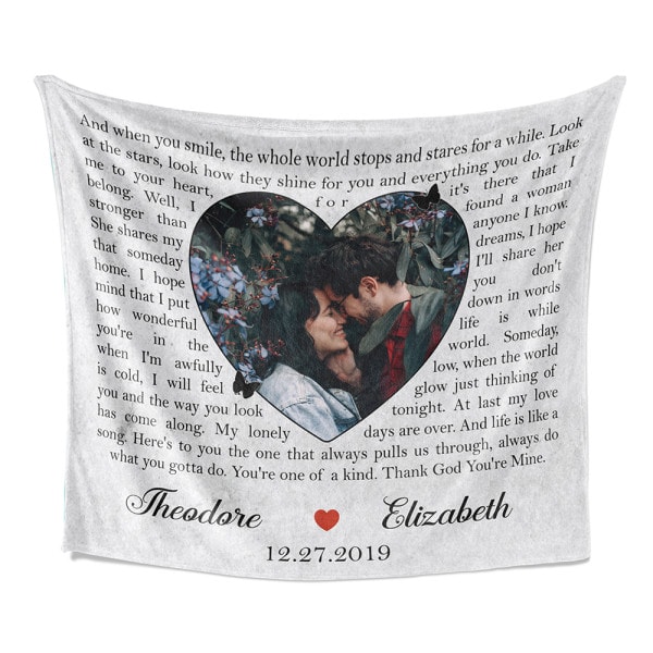 Heart and Song Lyric Custom Photo Blanket - useful Christmas gift for girlfriend