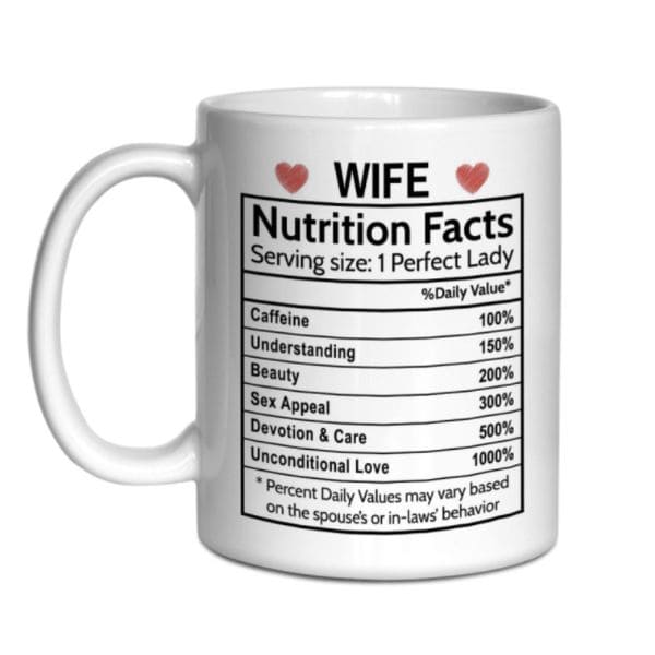Last-Minute Birthday Gift Ideas for a Wife: Wife Nutrition Facts Coffee Mug