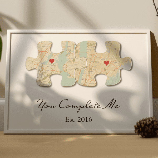 You Complete Me Custom Text and Map Canvas Print