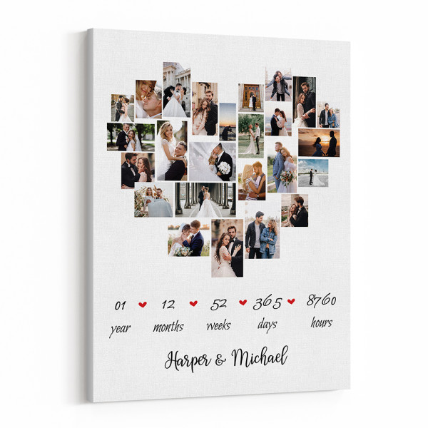 a heart shaped photo collage canvas print one year anniversary gifts for boyfriend