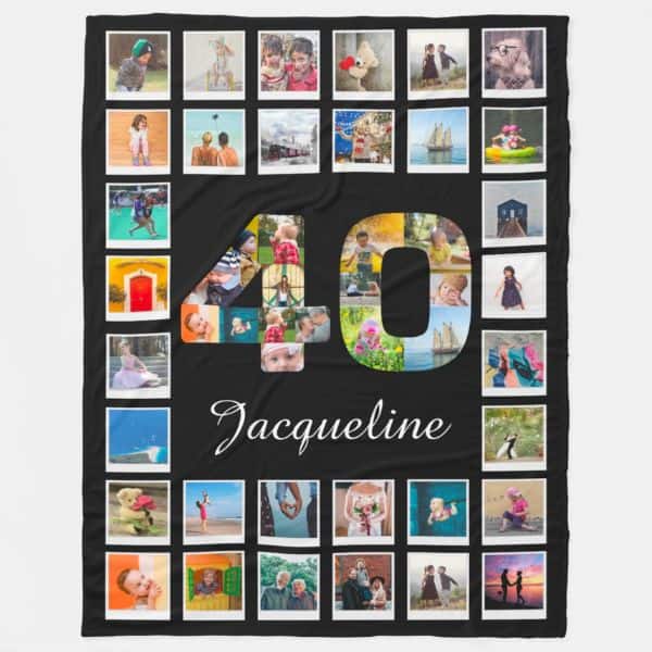 40th Birthday Family Photo 40 Collage Huge Fleece Blanket
