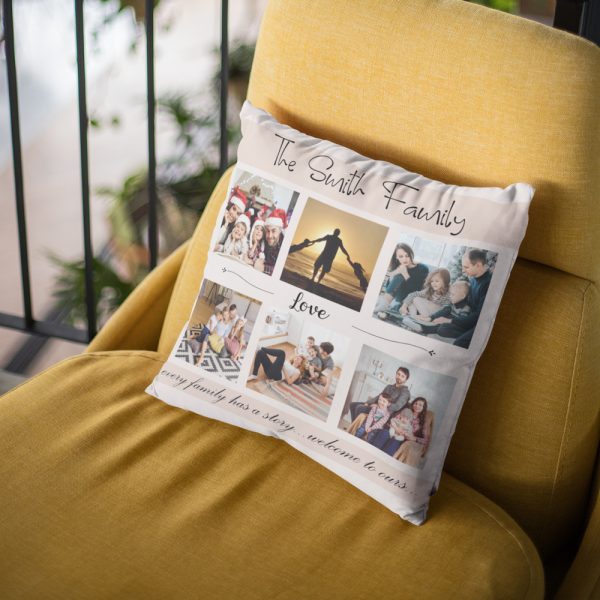 “Every Family Has A Story Welcome to Ours” Photo Collage Pillow