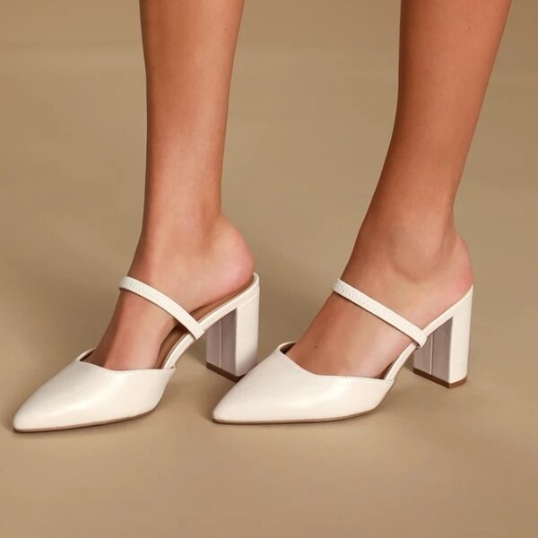 Maryna Off White Pointed-Toe Mules